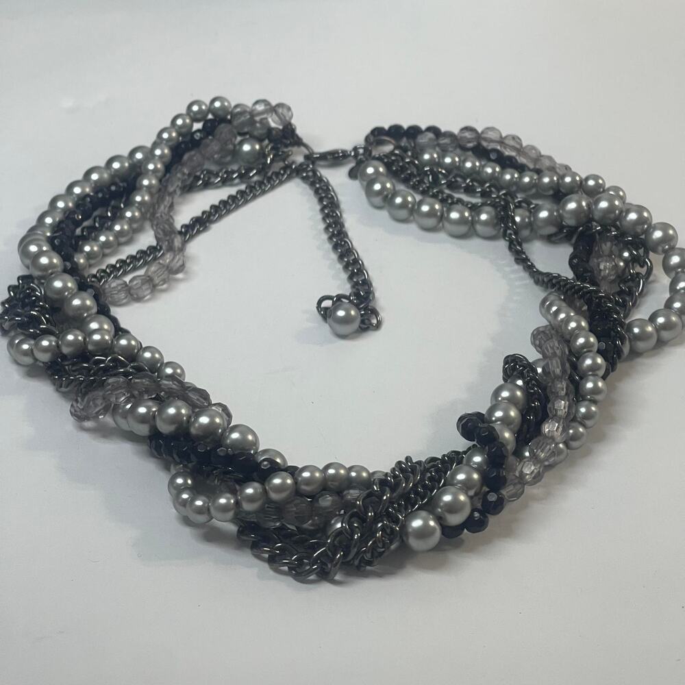 Premier Design necklace costume jewelry Gray faux pearl wrapped statement classy - Picture 2 of 10